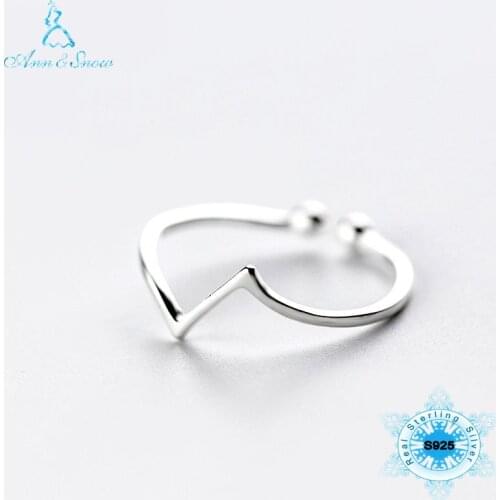Ann & Snow Simple 925 Sterling Silver Triangle Rings For Women Finger Geometric Ring Bague Initial Letter V Shape Ring Band