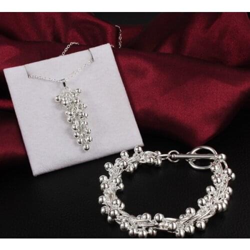Fine 925 sterling Silver Beautiful Grape beads pendant necklaces bracelet Jewelry set for women fashion wedding party new gift