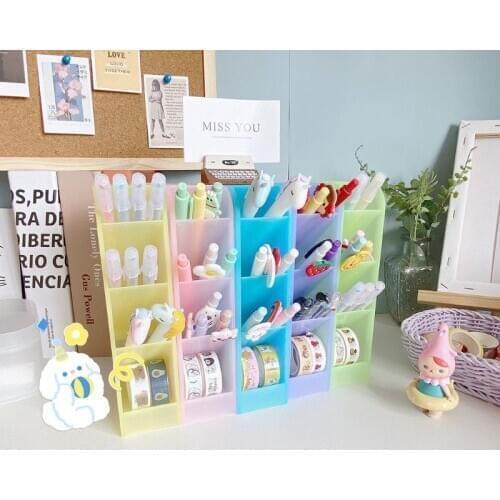 Creative Multifunctional 4 Grid Desktop Organizer Pen Holder Makeup Storage Box School Office Accessories Stationery