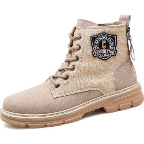 2021 Early Autumn New Street Style Mens Motorcycle Boots Round Toe Low Heel Lace-up Casual Shoes with Platform Comfortable