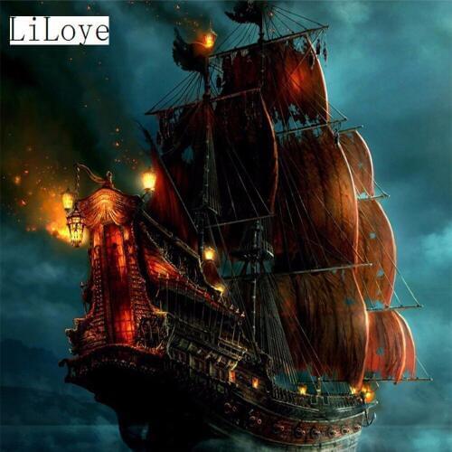 LI LOYE Diamond embroidery night Pirate Ship DIY diamond cross stitch crystal Drill set DIY Diamond painting Mosaic image FZ402