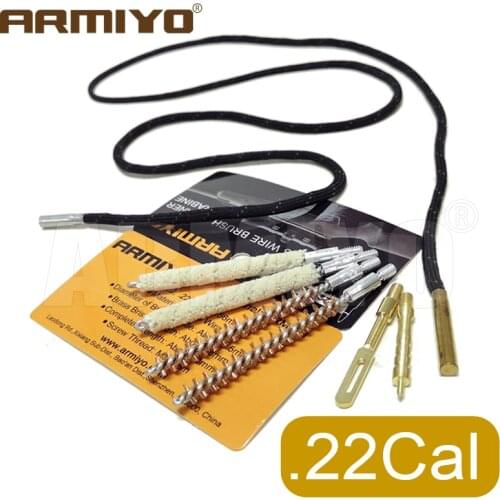 Armiyo .22Cal 5.56mm Gun Brush Kit Cleaning Swabs 6pc/set Brass Carbon Deposits Patch Puller Holder Thread 8-32 Hunt Accessories