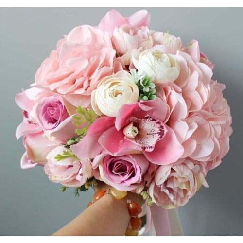 2018 New European Fashion Style Gracefu Handmade Custom Flower Wedding Wedding Bride Holding Bouquet of Pink Rose Hydrangea