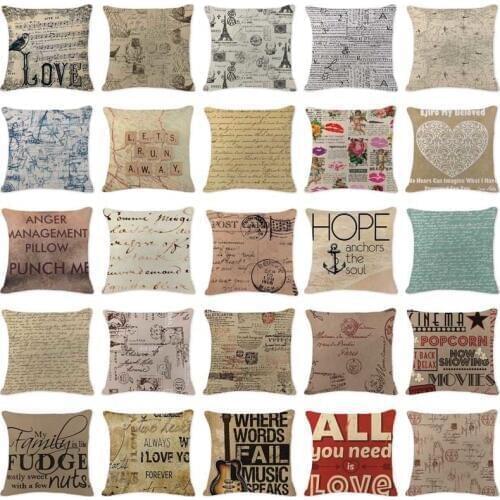 New Design Toss Pillow European Letter Written Message Cushion Cover Chair Cotton Linen Promotion Home Decoration Cover Pillow