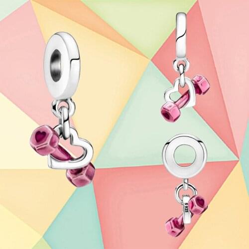 Autumn New Style 925 Sterling Silver Dumbbell Peach Heart Charm, Suitable For Girls Fashion Diy Bracelet Accessories