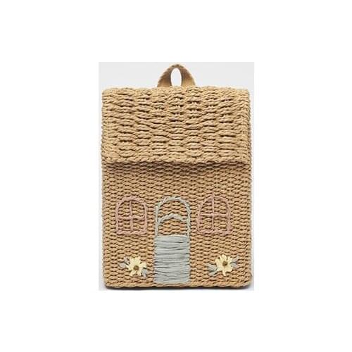 TOBO Childrens Straw Woven Backpack Girls Cute Little House Woven Backpack Mini Student School Bag Unique Women Bags