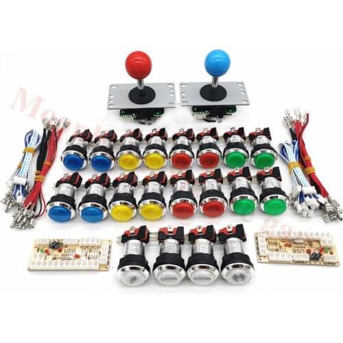 Zero Delay Arcade cabinet DIY kit for 5V LED chrome push button copy SANWA Joystick 1 & 2 player COIN USB to PC / Raspberry Pi