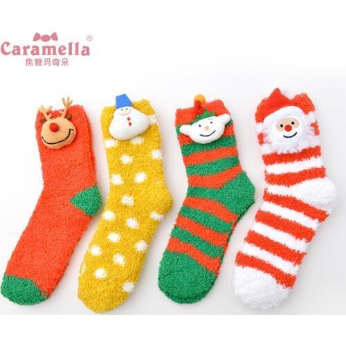 Original Caramella Socks Christmas Happy Socks Short Terry Warm Cute Socks Funny 3D Cartoon Women Socks Kawaii Gift Floor Socks