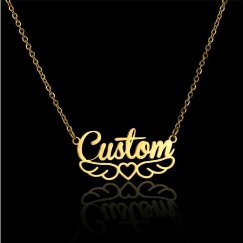 Stylisteel Custom Name Necklace Engraving Heart-shaped Wings Pendant Choker Neck Collar Letter Gold Nameplate Gift for Wife