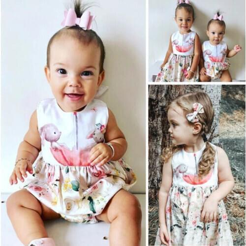Pudcoco Easter Bunny Girls Clothes 20320 Newborn Kids Baby Girl Sister Matching Clothes Sleeveless Cartoon Romper Dress Outfits
