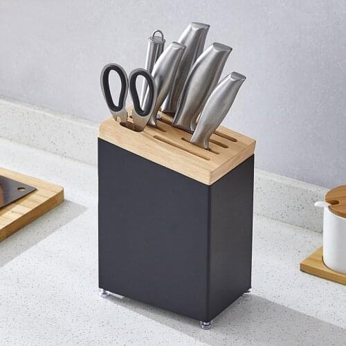 Stainless Steel Knife Stand With Wood Board Scissors Sharpener Storage Rack Organizer Tools Kitchen Knife Holder Knives Block