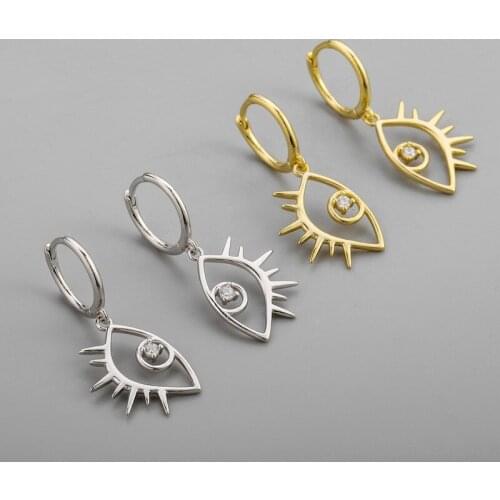 925 Sterling Silver Tassel Punk Eyes Shape Piercing Stud Earring For Women Girls Party Jewelry Pendientes Accessories eh123