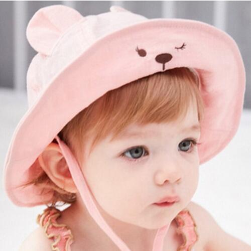Girls Baby Sun Cap Kids Sun Hat Solid Cotton Beach Cap Bow Flower Cute Summer Bucket Sun Hat