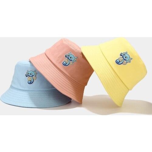 New Cute Seahorse Pattern Foldable Womens Fisherman Hat Summer Leisure Bob Hat Outdoor Sun Protection Hat for Men Unisex Panama