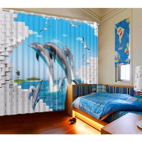 Curtains Dolphin print Luxury Blackout 3D Window Curtains For Living Room kids Bedroom Drapes cortinas Rideaux Customized size