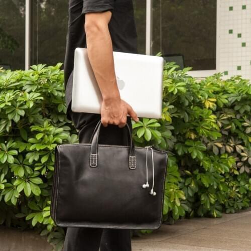 Italian Business Men Handmade Handbag Luxury Cowhide Genuine Leather Totes Office Man Work Big Capacity Laptop Packing Bags Tote