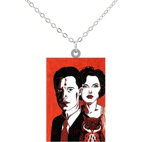 Vintage Horror TV Drama Twin Peaks Resin Epoxy Long Chain Necklace Movie Things Icons Print Mini Pendant Necklaces Men Jewelry