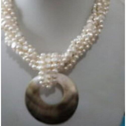 Jewelry Free Shipping Strands White Cultured Fresh water Pearl Necklace Large Mother of Pearl pendant