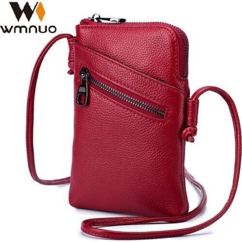 Wmnuo 2020 Phone Bag Women Casual Vertical Section Zipper Small Cow Leather Crossbody Shoulder Bag Ladies Money Coin Bag