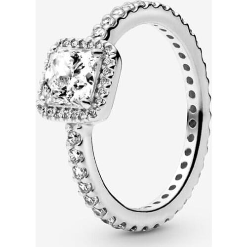 2021 New Authentic 100% 925 Sterling Silver Women Rings Square Sparkle Halo Rings for Women DIY Anniversary Jewelry