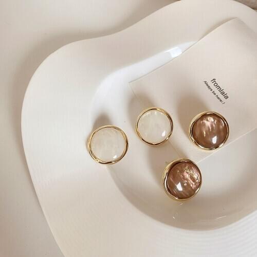 French Retro Clear White Coffee Color Round Glass Earrings for Women Mujer Gold Color Alloy Geometric Drop Earrings Oorbellen