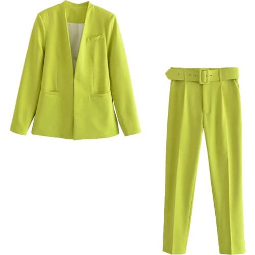 Za Womens Blazers Set Two Piece Jacket Suit Office Ladies Workwear Outfit Elegant Coat Female Long Sleeve Woman Jacket 2021 Top