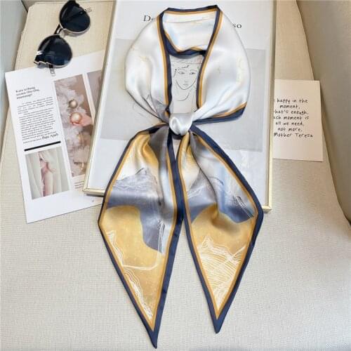 2021 Women Long Hair Band Silk Satin Scarf Fashion Print Ribbon Neck Tie Hand Bag Wirst Girls Head Scarves Shawl Accessories