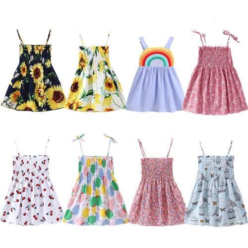 1-6 Years Girls Sleeveless Dress Baby Girl Clothes 2019 Summer Childrens Print Floral Rainbow Beach Dresses Kids Princess Dress