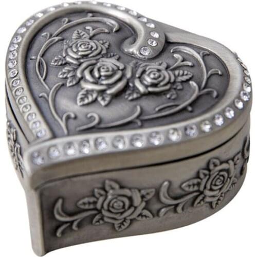 1 Pcs Vintage Flower Carved Heart-Shaped Zinc Alloy Jewelry Box Organizer Classic Ornaments for Necklace Ring Storage