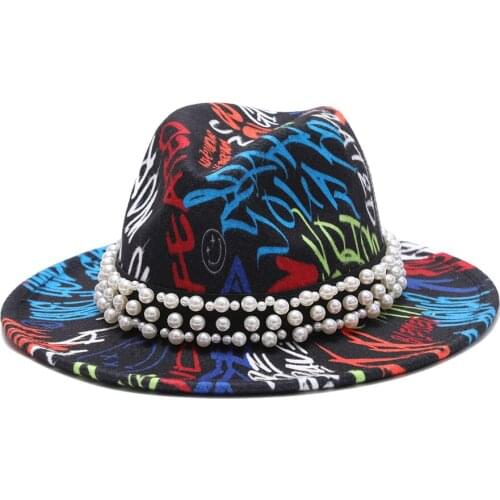2020 Colorful fedora hats for women Flat wide Brim Panama Wool Felt Jazz Fedora Gem belt Hats for men goth top wedding Hat cap