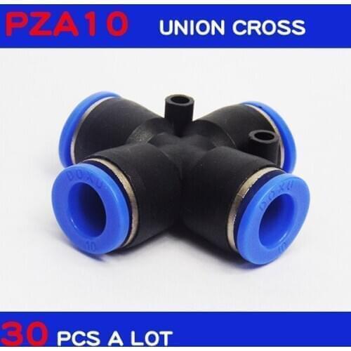 HIGH QUALITY 30Pcs PZA10 Air Pneumatic 10mm x 10mm Cross Shaped Push in Connector Quick Fittings PZA10