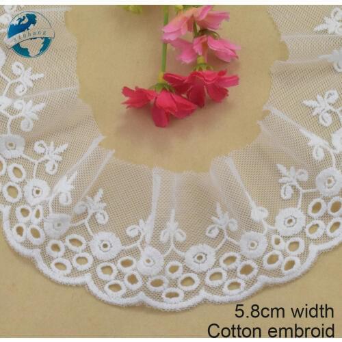 5.8cm white cotton embroided lace ribbon guipure trim DIY wedding Accessories dolls lace african french lace applique #3888