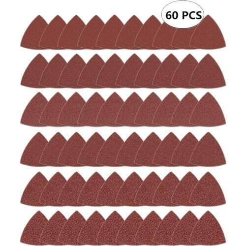 60pcs Triangular Hook and Loop Triangle-Sandpaper, Fit 3-1/8 Inch Oscillating Multi Tool Sanding Pad, Assorted 40 60 80 100 120