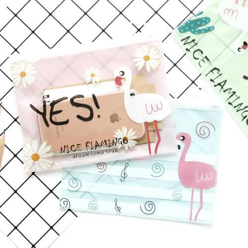 8pcs/lot Kawaii Flamingo Document Bag A4 Folders Office Storage File Folder Bag School Stationery Supplies