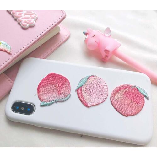 AHYONNIEX 1 Piece Pink Peach Embroidery Repair Patches Bag Jacket Jeans Cartoon Iron On Patches for Clothes Cute Glue Sticker