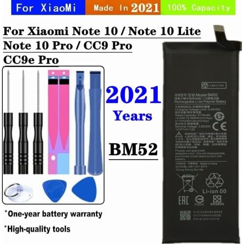 2021 5260mAh BM52 Battery For Xiaomi Note 10 / 10 Lite / 10 Pro ,CC9 Pro ,CC9e Pro Mobile Phone Battery High Quality Replacement