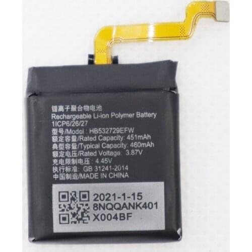 2pcs/lot HB532729EFW 3.8V 460mAh Li-Polymer Battery for huawei GT2 Pro smartwatch