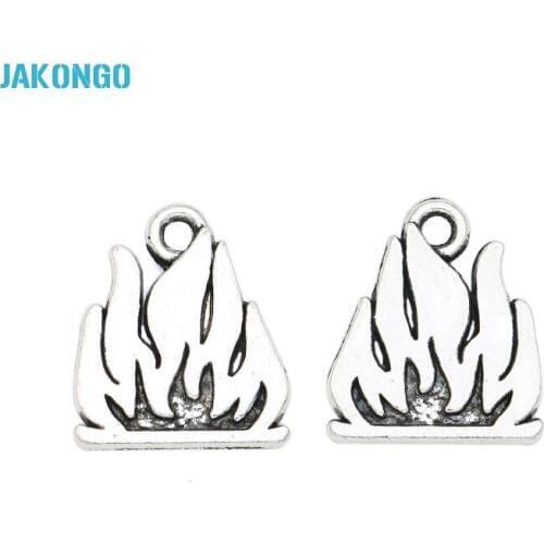 Antique Silver Plated Fire Charms Pendants for Jewelry Making Bracelet DIY Handmade Craft 17x18mm