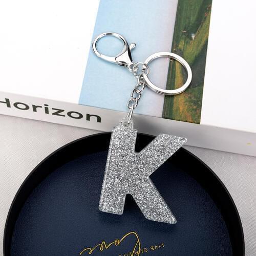 1PC Women Keychains Handbag Car Pendants 26 English Letter Keyring Charms Glitter Resin Word