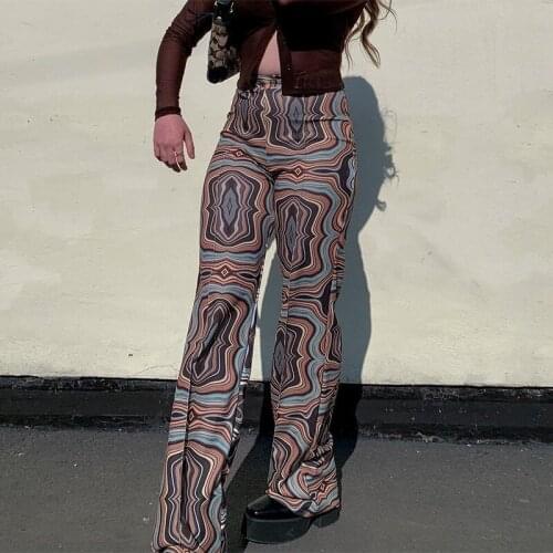Women Paisley High Waist Pants Bandage Wide Leg Pants Knitting Women New 2021Fashion Casual Female Loose Trousers Streetwear