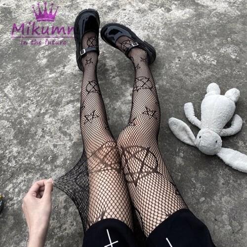 Gothic Lolita Five Pointed Star Fishnet Stockings Women Sexy Hollow Out Harajuku Hot Girl Sweet Pantyhose Streetwear