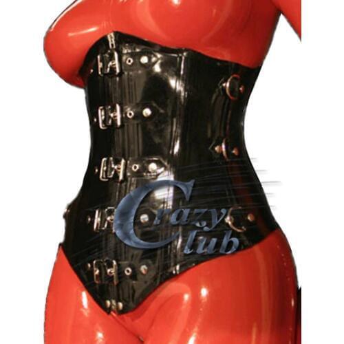Crazy club_ Latex Corsets Female Clothe Latex corset with belts at the front and back Latex Corsets latex waist fetish corsets