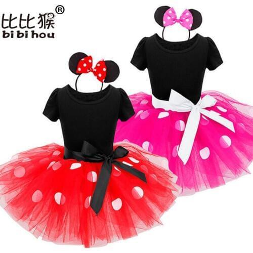 Summer Kids Gift Cartoon Party Dresses Fancy Costume Cosplay Girls Ballet Dot Tutu Dress Headband Infant Baby Clothes Christmas