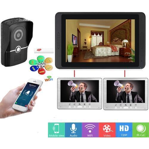 SmartYIBA Wifi Doorbell 3 Monitors Families Villa Door Entry System WIFI Video Doorphone Monitor Intercom RFID Video Door Phone