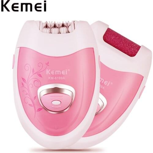 Kemei 2 In 1 Epilator Lady Grinding Feet Device Electric Hair Removal Machine Bikini Trimmer Professional Female Care Tools 40D