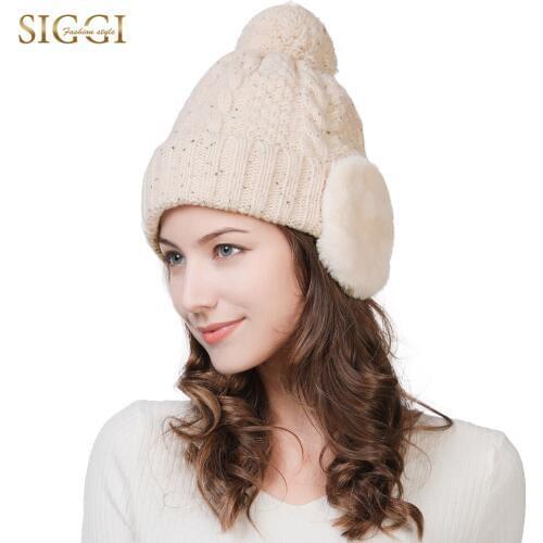 FANCET Winter Warm 100% Cotton Beanies&Skullies For Women Pompom Earmuff Flap Knitted Hat Cute Fashion Bonnet Gorro Female 99736