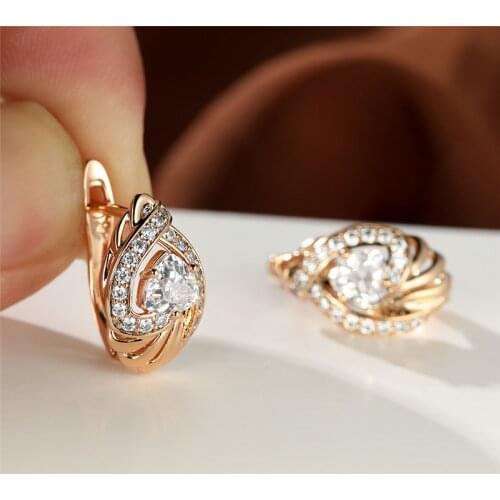 Geometric Crystal Small Hoop Earrings White Blue Zircon Triangle Stone Earrings Charm Rose Gold Color Wedding Earrings For Women