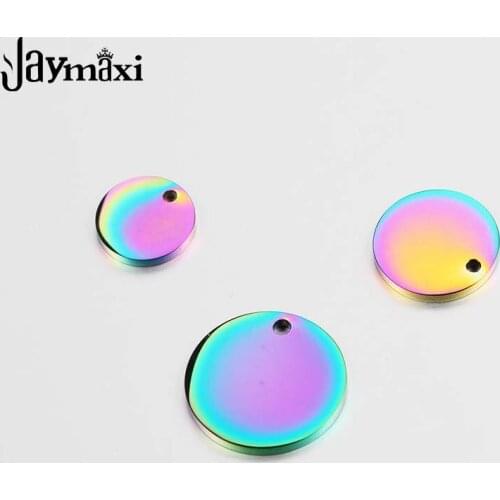 Jaymaxi Rainbow Round Charms DIY Jewelry Findings 12mm 15mm 19mm Mirror Polished Stainless Steel Charms 20Pieces/lot