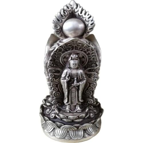 China collection Silver copper decoration Three sides of guanyin furnishing articles copper mine loader silver Buddha
