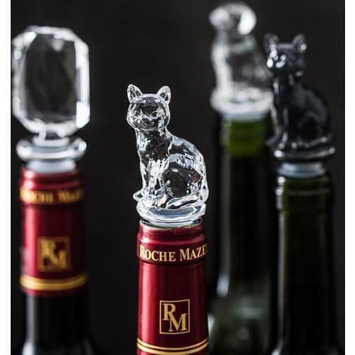 Creative Arylic Wine Stoppers Silicone Cat Dog Diamonds Shape Transparent Animal Wine Bottle Stopper Home Decor Bar Supplies
